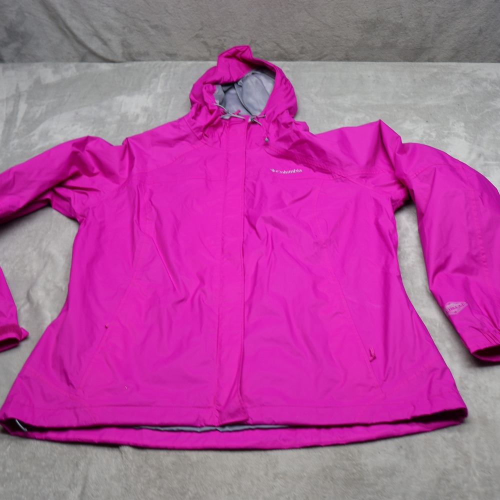 Columbia Jacket Womens XL Pink Arcadia II Hooded Waterproof Wind Rain Full Zip
